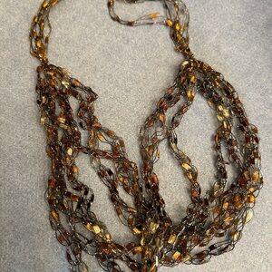 Multi-Strand Beaded Statement Necklace in Brown and Gold  7 strands of accents